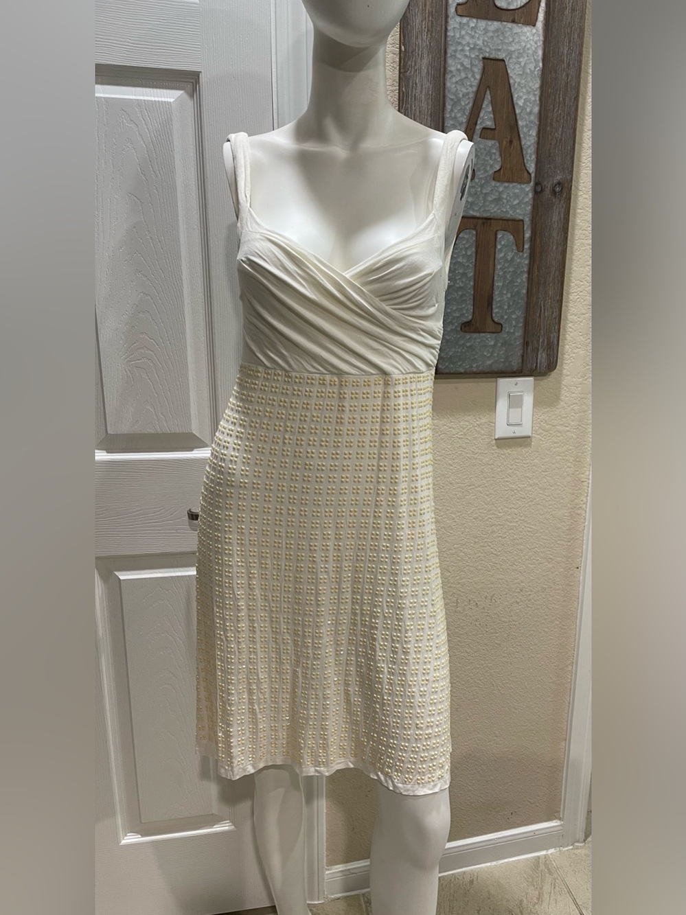 Vintage Silver Dagger Ruched Cocktail Dress Y2K McBling Goth Ivory Size M NWT